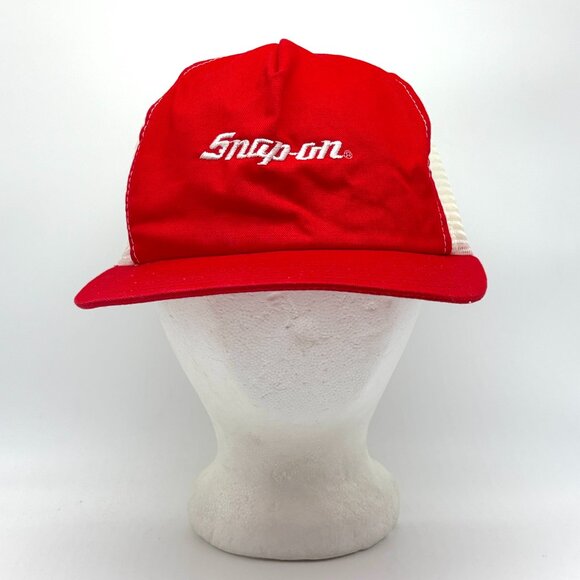 Vintage Snap-On Tools Trucker Snapback Hat Red White Mesh Made in USA - Picture 1 of 9